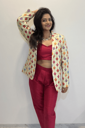 Golden Red print Blazer